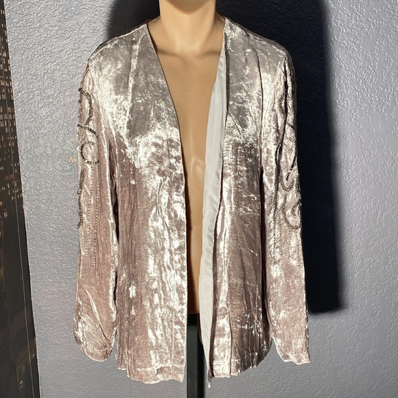 CHICO’S - jacket: velvet open silver lined l/s w designed silver beads - 1 / 12 - Picture 2 of 16